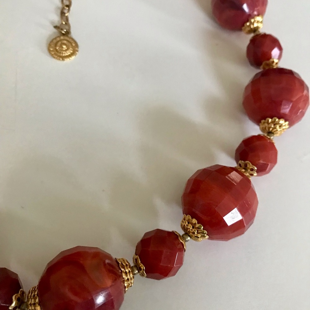 Faceted Faux Coral 16”+ Necklace Boho Earthy Natural by RJ Graziano